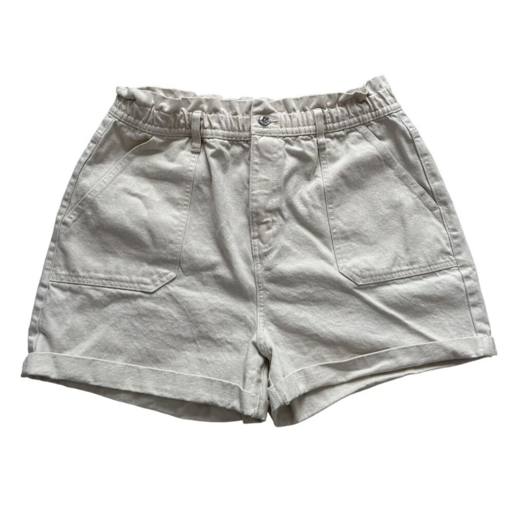 Denim Co High-Waisted Cream Womens Cotton Shorts Rolled Hem & Pockets Size 14